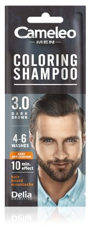 Cameleo Men – Coloring Shampoo – Dark Brown – Hair, Beard, Mustache - Visible Color in 10 Minutes – Refreshes - Lasts for 4 to 6 Washes – Easy & Quick Application - Walnut Extract – 15 ml