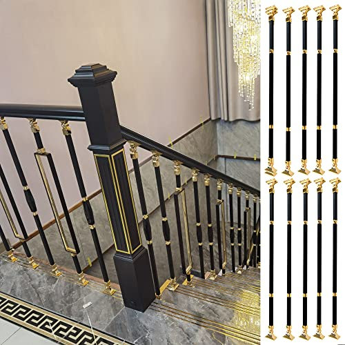 GArcan Aluminium-Treppen-Baluster-Deckorator-Pfosten – für Dachboden-Innenraum/doppelte Paneele/Balkon, schwarzgoldene Deck-Geländer-Spindel, Frontmontage mit komplettem Kit, modernes/quadratisches