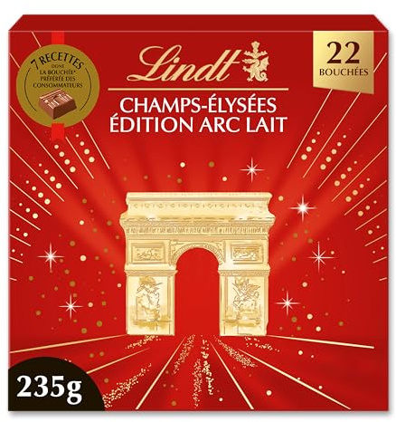Lindt - CHAMPS-ÉLYSÉES EDITION Arc Lait – Sortiment an Milchschokoladen – Pralinen, knusprig und cremig – ideal für Weihnachten, 235 g