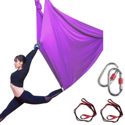 Aerial Yoga Cloth, Yoga Vertical Cloth, Aerial Yoga Hammock, Aerial Yoga Swing, Aerial Silks Equipment, Aerial Silk Hardware Kit for Acrobatics (5X2.8M)(Tiefviolett)