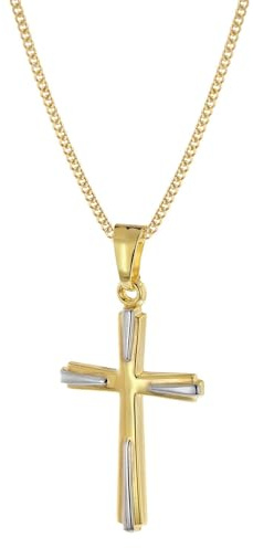 trendor Kreuz-Anhänger 333 Gold Zweifarbig mit goldplattierter Kette zeitloses Schmuckstück für Damen und Herren, elegante Geschenkidee, 68428-45 45 cm