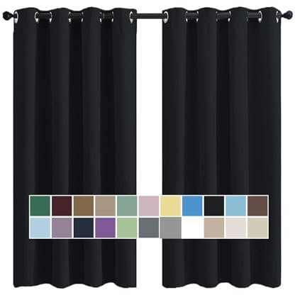 CHENG Vorhänge, Blickdichte Gardinen, Blickdicht Geräuschreduzierung leichte weiche, für Wohnzimmer Schlafzimmer Tür, 90x120cm(HöhexBreite), Schwarz, 2er Set