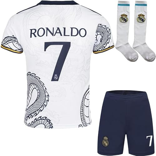 YSGTZY R. Madrid #7 Special White Dragon Edition Football Soccer Jersey/Shorts Socks Gift Set Youth Sizes (White, 24)