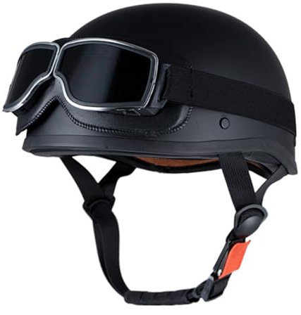 OZXDKJ Retro Motorrad Offener Helme, DOT/ECE-Zulassung Motorrad Halbhelme, Mit Schutzbrille Motorrad Jethelm, Motorradhelm, Herren Damen Motorrad Open Face Helme Für Cruiser Choppe,XL(59-62CM),CC