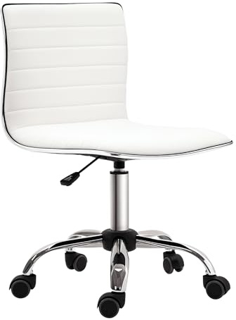 HOMCOM Silla de Oficina sin Brazos Silla de Escritorio Giratoria Tapizada en PU con Altura Ajustable para Estudio Dormitorio Tocador Carga 120 kg Blanco