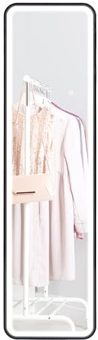 HOMCOM Specchio da Parete con Illuminazione LED Regolabile, Controllo Touch e Funzione Memory, Specchio Illuminato in Vetro Temperato e Metallo, 40x3x120 cm, Nero