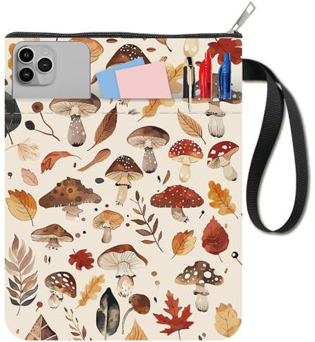 craspire Couvertures de Livre de Champignons Protecteur de Livre de Feuille Douille de Livre pour Les Livres de Poche Tissu Lavable Couverture de Livre avec Fermeture éclair et Poche supplémentaire