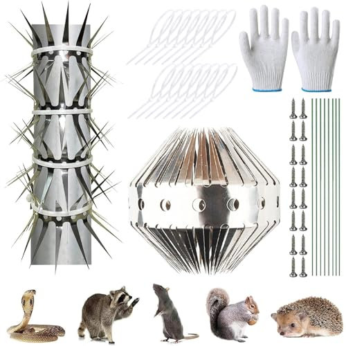 Cintura Repellente per Gatti, Hillylolly Protezione per Martore, 200 CM, Cintura Repellente in Acciaio Inox con Guanti e Filo di Legatura per Casa Grondaia e Albero (2M)