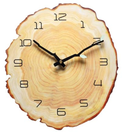 MagiDeal Horloge Murale silencieuse, Cadeau décoratif, Design Moderne, Anneau annuel en Forme de souche d'arbre, pour Bureau, Salon, Ferme, Cuisine, hôtels, 14 Po