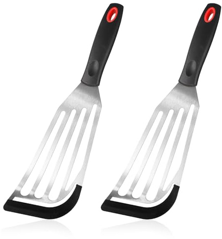 2 Pezzi di Spatole per Girare il Pesce, Spatola per Girare il Pesce con Punta in Silicone Spatola per Girare il Pesce Resistente al Calore per Frittata di Pesce e Uova