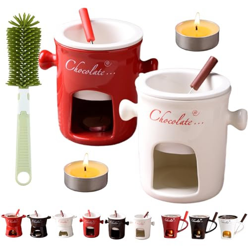 Vgpbphj Fondue Cup, Mini Ceramic Chocolate Melting Pot Set with Forks, Individual Fondue Mug, Personal Butter Warmer, Gift Set for Birthdays & Special Occasions (B-Mix1)