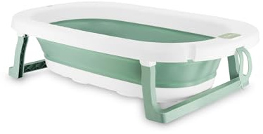 Momi Badewanne NATA ab 0 Jahre, faltbar, für Babys und Kinder bis 25 kg, mit einklappbaren Standfüssen, einer Befestigung für Duschkopf und einem Abflussstopfen