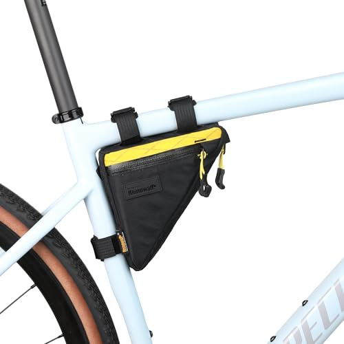 Rhinowalk Fahrrad Dreieckstasche 0,9L-wasserdichte-Rahmentasche Gelb | mit YKK-Reißverschlüssen,Mehrfachfächern & schlankem Design – Kein Kontakt mit den Beinen