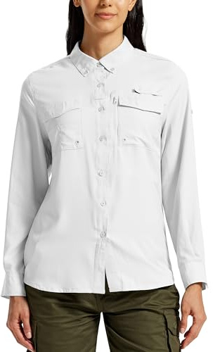 MoFiz Camisa para Mujer Blusa UPF50+ Funcional Camisa de Senderismo para Exteriores Blanco EU M
