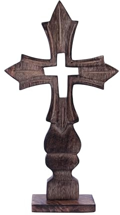 ETROVES Decorative Wooden Handheld Tabletop Cross, Rustic Wall Cross Stand, Religious Home Décor,Gift Idea for Birthdays, Easter, Christmas, Weddings