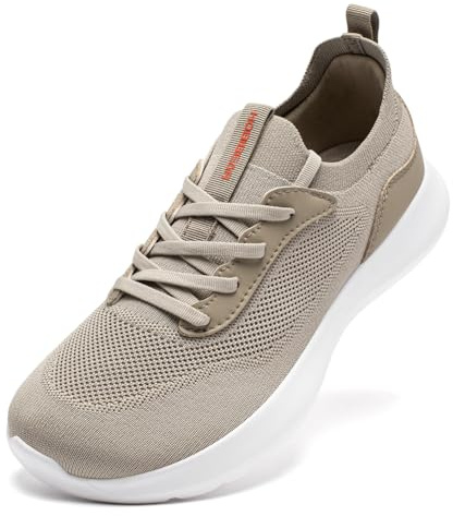 HOBIBEAR - Zapatos de caminar con puntera extra ancha, ultra ligeros y cómodos, con cierre de deslizamiento, para mujer y hombre, marrón, 44 EU