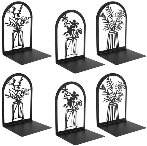 BAODBF 6 Stück Buchstütze aus Metall,17.1×11.7×8.9cm Book Holder,Bookends mit Rutschfester Matte,Bücherstützen,Buchstützen für Regale,Buchhalter Regal für Büro Schule Zuhause Bibliothek