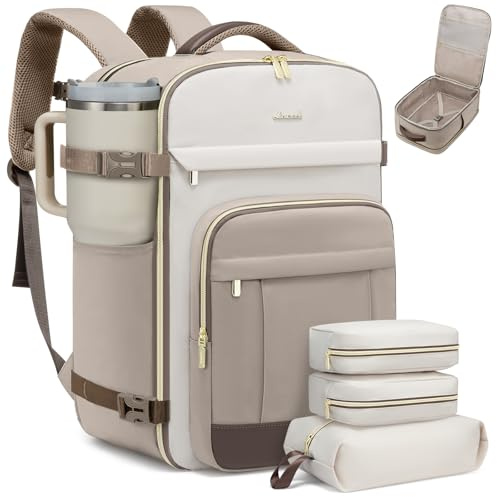 LOVEVOOK Handbagage ryggsäck, reseryggsäck, laptopfack, vattentät (Khaki-beige-sandbrun, 18 tum-50L-4 st)