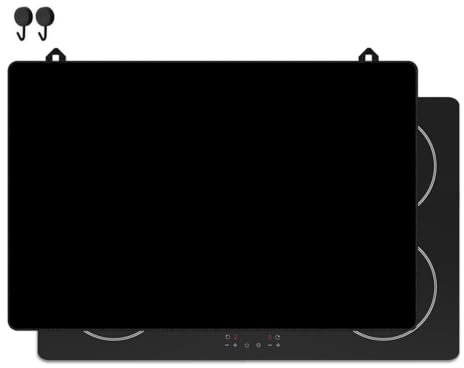 KitchyMist Herdabdeckplatte Schwarz Uni - 80x52 cm - Kochfeld Abdeckung - Induktionsschutz - Küchen-Spritzschutz