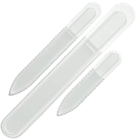 KinetiCore 3 Pack Czech Tempered Crystal Nail File Set, Double Sided Etched Washable Glass Manicure Tools for Natural Nails Home Salon Use