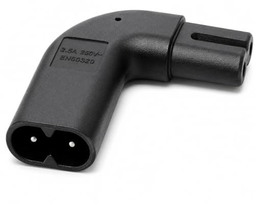 Figure 8 C7 Right Angle Adapter, 90° Horizontal Plug to Socket | 2.5A Power Connector for TV, Audio & Small Appliances