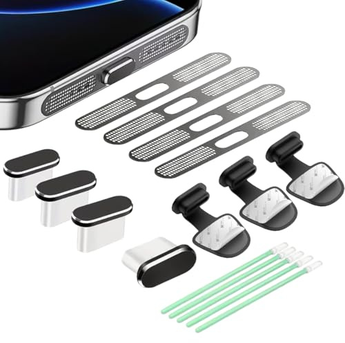OPVYAEU Tapones Antipolvo USB C, Silicona Tapa Antipolvo para Puerto de Carga USB C, Adhesivo de Malla Antipolvo para Orificios de Altavoz para iPhone 15 Pro MAX/iPhone 16 Pro MAX/iPhone 15 16 Plus