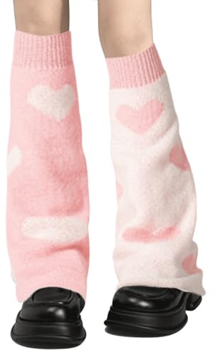 FNMAOAO Leg Warmers White Pink Heart for Women Valentine's Day Leg Warmers Girl Kawaii Lolita for Y2k 80s ballet Goth Figure Skating Rave Accessories