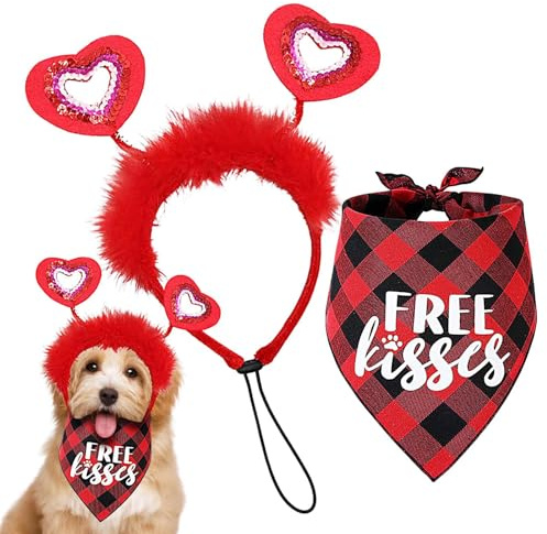 Diadema para Perro de San Valentín | Juego de pañuelos Transpirables para el Cuello, Bonito Disfraz de Perro, para Razas Medianas y Grandes, para Vacaciones, Cachorro, Interior, en casa
