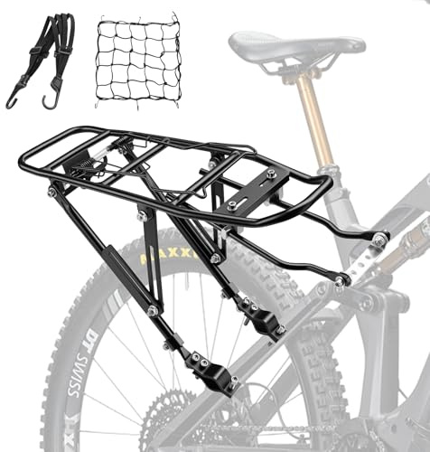 WJMY Fahrrad Gepäckträger Hinten, Einstellbar Gepäckträger Mountainbike fur 24-28 Zoll, Aluminiumlegierung, 35 KG Tragfähigkeit, für MTB, Rennrad, Mit Netz und Seil (B)