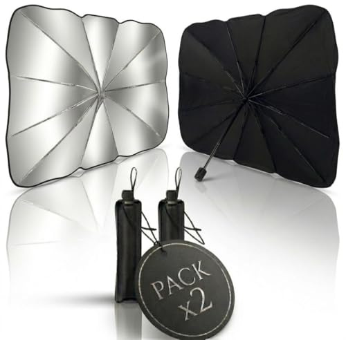 Parasol Coche Delantero (Pack de 2) Protector Solar SUV y Camión Parasol Paraguas Coche Resiste a los Rayos UV Parasol Plegable con Revestimiento de Titanio (140 cm x 80 cm)