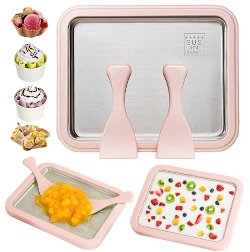 Macchina Gelatiera Istantanea Con 2 Spatole, Padella Per Gelato DIY Rolling Ice Cream Maker Per Adulti E Bambini, Per Panna Fatta in Casa, Yogurt Gelato, Sorbetto (Rosa,22.5 * 17.5CM)