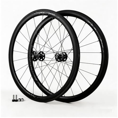700C Fixed Gear Laufradsatz Mit Angeschraubter Nabe 100mm/120mm, V-Bremsfelgen Aus Kohlefaser, Single-Speed-Bahnrad Vorne Und Hinten, Fixed-Gear-Zahnrädern, Abgedichtetes Lager(Black hub)