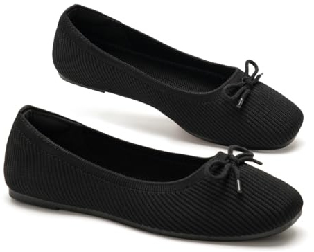 GLAMORA Ballerines Femme avec Nœud, Chaussures Plates Souples à Enfiler, Dessus Textile Côtelé, Bout Carré Arrondi, Semelle Plate Légère, Confort Quotidien