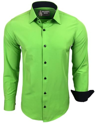 Subliminal Mode Camicia a Maniche Lunghe da Uomo | vestibilità Classica | Comoda e Facile da Lavare | Ideale per L'Ufficio e Le Uscite Informali 444-5 | Verde XL