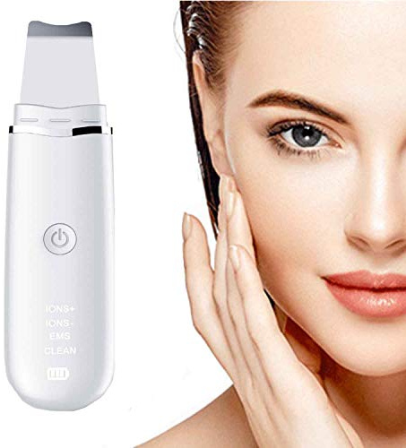 Facial Skin Scrubber Skin Spatula Ultrasonic Skin Scrubber Blackhead Remover Pores Vacuum Cleaner Comedones Extractor with Peeling Lifting EMS Cleaning Ion Introduction Mode