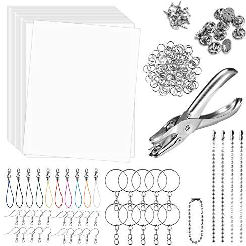 Rainmae 181 Stück Schrumpffolie Set,Schrumpffolien Set 26 Stück Schrumpffolie zum Basteln,155 Stück Schlüsselanhänger Schließe zum Heimwerken,Basteln,Abzeichen,Schmuck,Anhänger