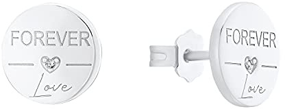 s.Oliver Ohrstecker 925 Sterling Silber Damen Ohrschmuck, mit Zirkonia synth., 1 cm, Silber, Love, Kommt in Schmuck Geschenk Box, 2031411