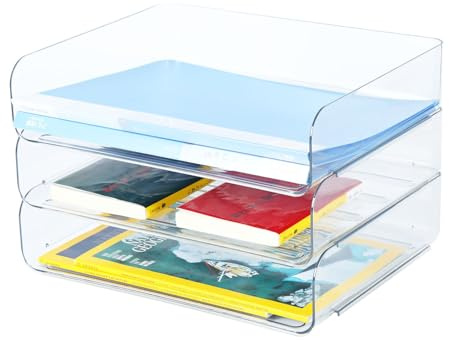 HKeeper Vassoi di carta impilabili,Porta lettere, Vassoi corrispondenza e supporti, vassoio per accessori da scrivania,supporto per carta A4,forniture,ricevute(Confezione da 3,trasparente)