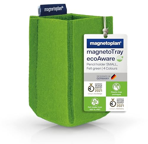 magnetoplan magnetoTray ecoAware Small, pot à crayons magnétique en feutre, 6 x 10 x 6 cm, pot à crayons vert en bouteilles PET recyclées