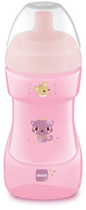 MAM Bicchiere sportivo (330 ml), a prova di perdite, con valvola autoapribile, con superficie antiscivolo, a partire da 12 mesi, gatto