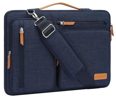 MOSISO 360 Schütz Laptoptasche 16 Zoll, 15-15,6 Zoll Umhängetasche Kompatibel mit MacBook Pro 16, HP, Dell, Lenovo, Asus, Seite Offen Schultertasche mit 4 Reißverschlusstaschen&Griff, Marineblau