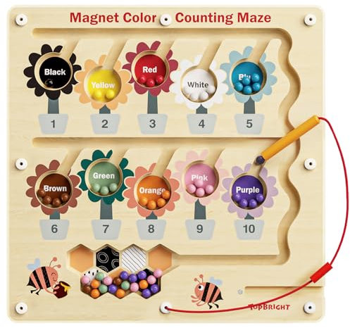 TOP BRIGHT Magnetic Color and Number Maze - Montessori Toys for 3 Year Old Boys Girls, Wooden Counting Matching Puzzle Activity Board, Learning Educational Toddler - Busy Bee