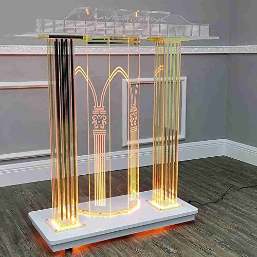 asdchZen Acryl-Rednerpult, Kanzel, Luxuriöses, Vertikales, Klares Podium, Erhöhter Lesetisch, MDF-Led-Leuchten Mit Rollen, Rollpodest, Kirche, Hochzeit