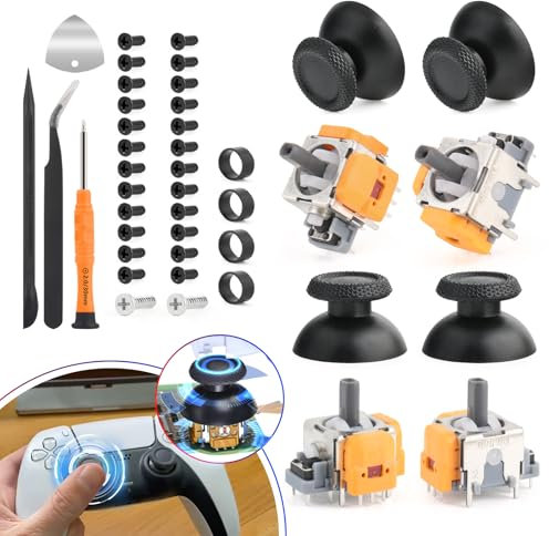 RongZy 4 Pieces Hall Effect Joystick Compatible with Play Station 5 PS5 Controller with 4 Pieces Thumb Cap Thumbstick Repair Kit Replacement 3D Analog Sensor Sticks for PS5
