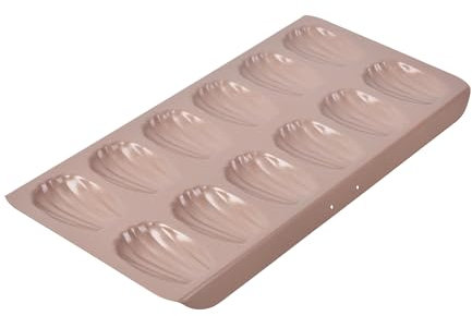 Bakeley Madeleine Pan, 12-Cavity Mold Cake Pan Non-Stick Oval Shell Madeline Bakeware for Oven Baking (Rose Gold)