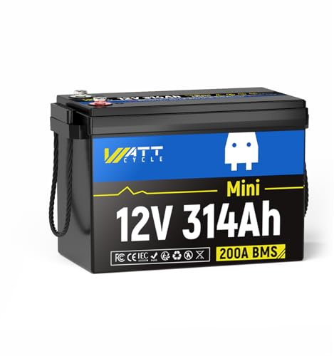 12V 280Ah LiFePO4 Lithium Batterie mit Bluetooth,Wattcycle RV-Batterie, 12 V 8 Ah LiFePO4 Batterie, bis zu 20.000 Zyklen, A+ Grade Zellen und tiefe Zykluszeiten (12V280Ah mini BT)