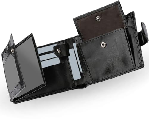 KEYRI Große Kapazität Geldbeutel Herren mit Kartenhalter, Banknotenfächern und Münzfach Portmonee Herren für Arbeit, Geschäft, Täglichen Gebrauch oder Reisen Geldbörse Leder für Männer (Schwarz)