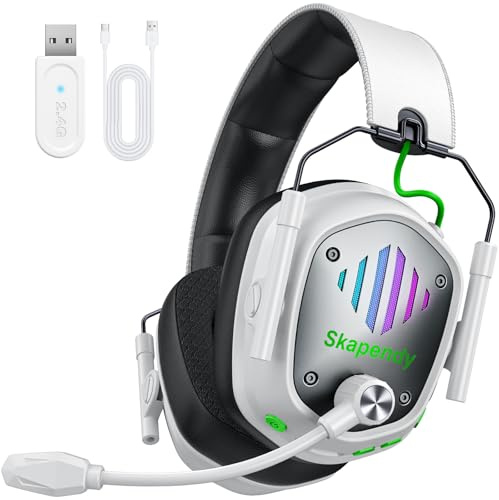 Skapendy Wireless Gaming Headset for PS5, PS4, PC, Switch, Mac, 2.4 GHz Wireless & 5.4 Bluetooth Gaming Headphones with Mic ENC Noise Cancelling, 50mm Drivers, 3D Stereo Sound, 50H Battery, Foldable