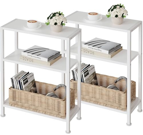 Vantimo Beistelltisch, 2er Set, KleinerBeistelltisch, Sofa-Beistelltisch für schmale Räume, SchlankerBeistelltisch, Nachttisch schmal, für Wohnzimmer Schlafzimmer Büro, Weiß