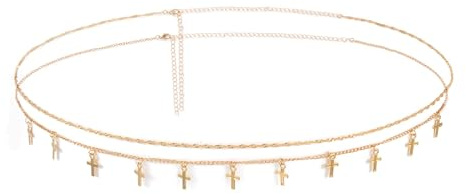 Faletony Damen Kettengürtel Kreuz Taillenkette Gürtel Eleganter Schmaler Kettengürtel Gold Verstellbarer Taillenkettengürtel für Mädchen und Frauen Jeans Kleider